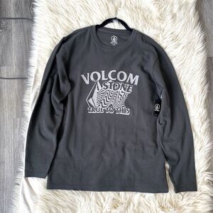 Grey Volcom Thermal Waffle Knit Long Sleeve Shirt w/graphic print